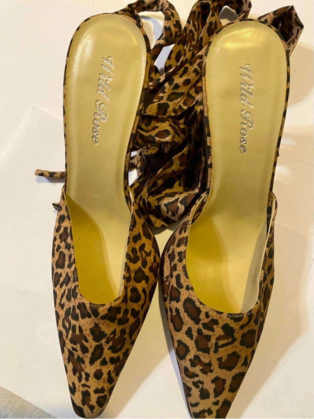 Wild Rose Leopard-Print Pointed Lace-Up Heels - Brown & Black